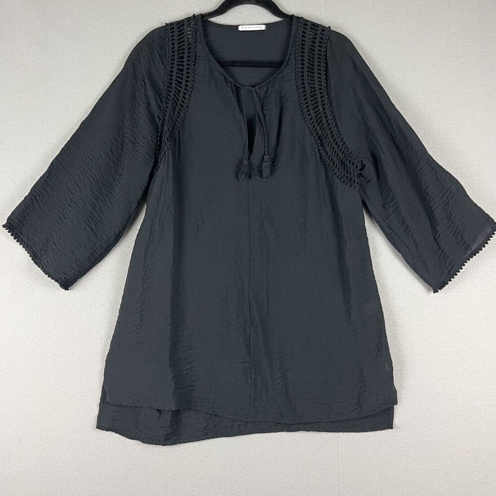 Robin Piccone Crochet Swim Cover Up Womens Medium‎ Black Tassel Crinkle Resort